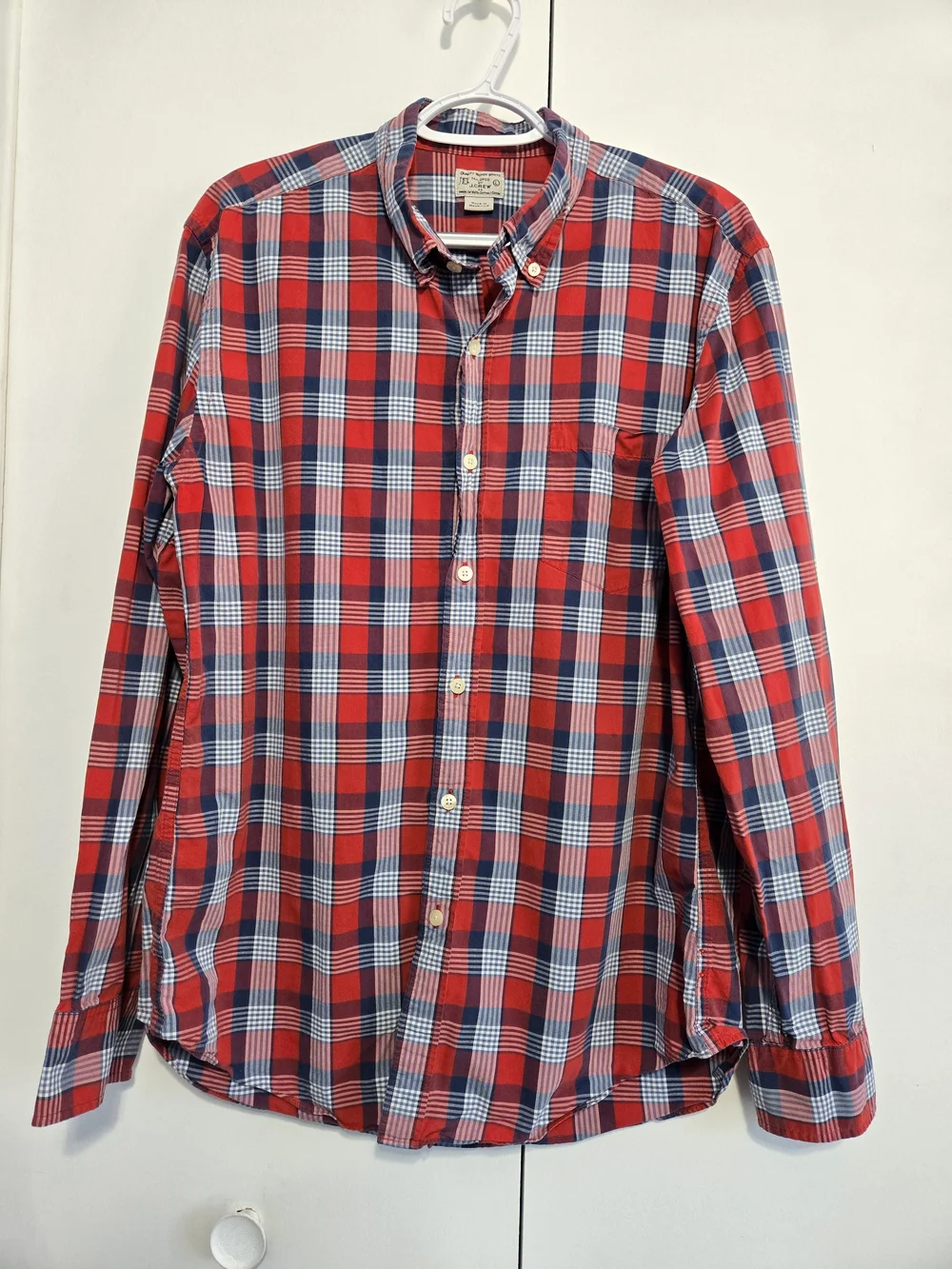 J.Crew Tailored Red Blue Plaid Button Down Shirt Men's Large‎ Cotton